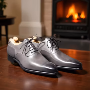 New Handmade Oxford Leather Gray Formal Lace Up Brogue Dress Shoes For Men