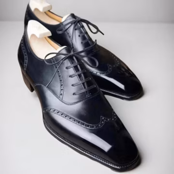 Goodyear Welted Men's Black Leather Oxford Wingtip Lace Up Dress Wear Shoes Men