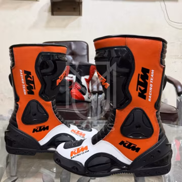 KTM Motorbike Leather Racing Shoes | Men's Motorcycle Riding Boots | All Sizes Available