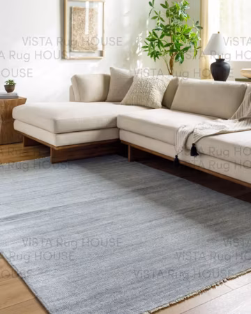 Hand Knotted Wool Rug, Solid Blue, Modern Minimalist Design