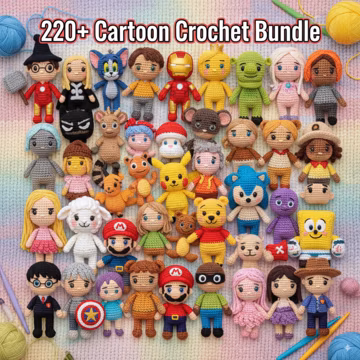 220 in 1 Cartoon Crochet Pattern Bundle | Mario, Bluey, Superheroes & More