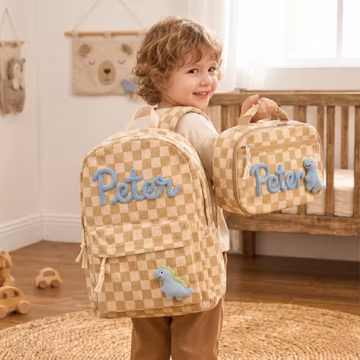 Kids custom backpack set, name school bag, lunch tote, personalized gift, first day school bag