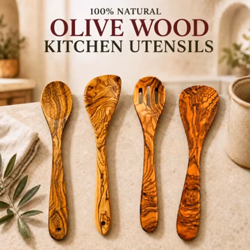 Handcrafted Olive Wood Utensils Set or Individual – Handmade Cookware, Slotted, Regular & Corner Spoon, Spatula