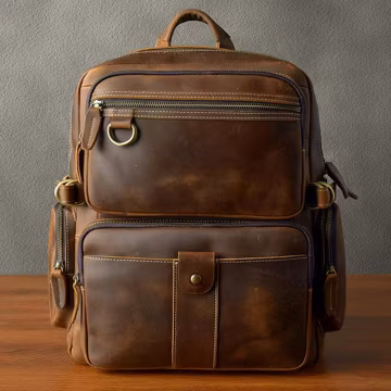 Vintage Crazy Horse Leather Backpack for Men, Handmade Travel Backpack, Rustic Casual Leather Rucksack