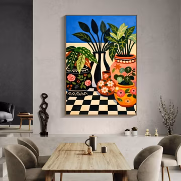 Original Hand Painted Oil Painting, Vintage Botanical Still Life Art, Colorful Vase Flowers Wall Art,Boho Plant Decor,Mid Century Home Decor