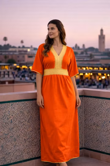 Moroccan Gandoura Women Caftan Handmade Ramadan Kaftan Softest Cotton free flowing kaftan dress with embroidery Gift for Mom Wife Birthday