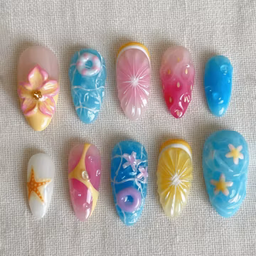 3D Summer Press On Nails | Beach Theme Kawaii Nails | Handmade 3D Starfish | Ocean Nails
