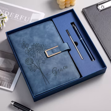 Personalized Leather Journal Set, Custom Notebook with Pen, Engraved Writing Gift