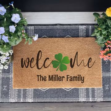 Personalized Shamrock Welcome Doormat, St. Patricks Day Door Mat, Custom Welcome Mat, St Patricks Day Decor, Irish Doormat, Custom Doormat