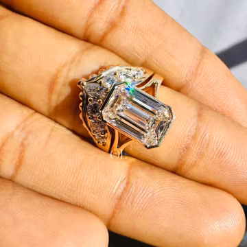 3.50 Carat Emerald Cut Lab Grown Diamond Bridal Ring Set, 14k Gold