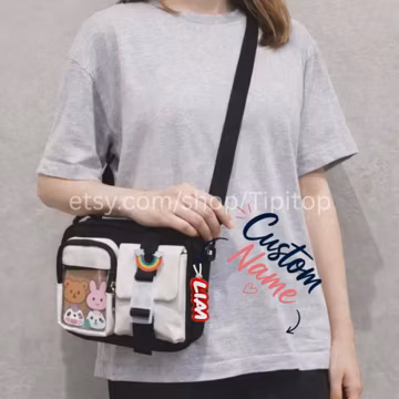 Ita Bag, Japanese Kawaii Crossbody Bag, Small Cute Shoulder Bag, Multi Pocket Nylon Bag, Clear Front Pocket, Student Daily Bag