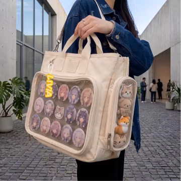 Custom Ita Bag Backpack, Ita Bag with Pin Display Insert, Clear Window Crossbody Bag, Custom Ita Shoulder Bag, Kawaii Large Messenger Bag