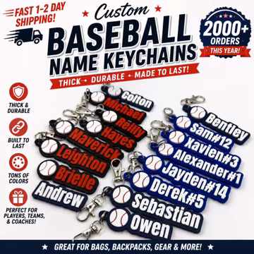 Baseball Personalized Keychain / Keyring / Bag Tag / Name Tag - 3D Printed Plastic / Fall Ball / T-Ball