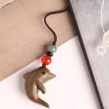 Hand-Carved Wooden Dolphin Charm Keychain, Bag Accessory, Personalized Keepsake