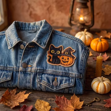 Cute Black Cat Pumpkin Embroidery Patch, Halloween Witch Cat Iron On Patch, Jack O Lantern Applique, Spooky Fall Jacket Patch, Kawaii Gift