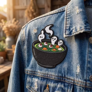Halloween Cauldron Embroidered Patch, Spooky Witch Potion Patch, Ghost Soup Patch, Cute Halloween Jacket Patch, Kawaii Gothic Applique
