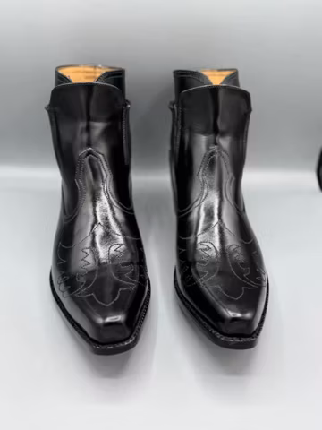 Handmade Men’s Black Western Ankle Boots – Embroidered Leather Dress Boots | Pointed Toe Cowboy Style