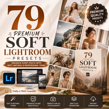 79 Premium Soft Lightroom Presets Bundle | Mobile & Desktop Lightroom Presets | Portrait Travel Wedding Presets | Instagram Photo Filters