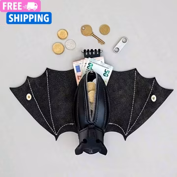 Handmmade Gothic Bat Coin Purse - Handmade Goth Bat Wing Wallet with Zipper - Spooky Witchy Keychain Pouch - Alt Halloween Vampire Lovers