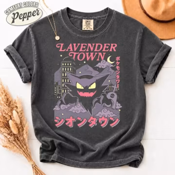 Gengar Lavender Town Comfort Colors Shirt, Haunter Pokemon Graphic Tee, Retro Anime T-Shirt, Pastel Goth Pokemon Gift, Ghost Type Streetwear