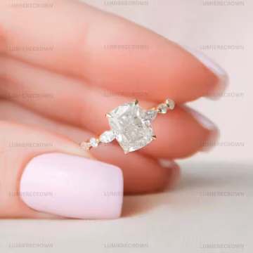 2.50 Carat Cushion Cut Engagement Ring, 14K Yellow Gold Moissanite Ring, Hidden Halo Pave Diamond Ring Gift For Her, Promise Ring For Her
