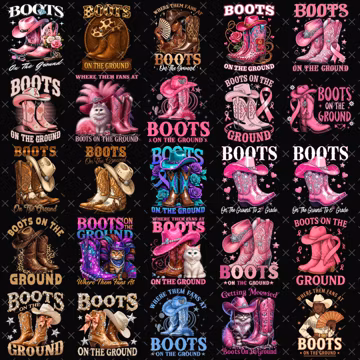 Boots On The Ground PNG Bundle, Western Cowgirl Country Designs, Rodeo Boots & Hat Graphics, Line Dance Shirt PNG, Sublimation Download