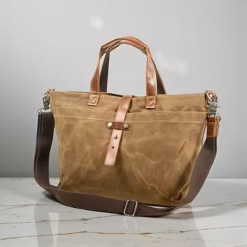 Waxed Canvas Leather Tote Bag – Stylish Zipper Work Bag | Durable Laptop Tote for Office, Travel & Daily Use