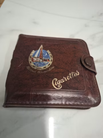 vintage brown leather gift from blackpool cigarette case