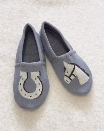 Horse Knit Slippers for Women • Cozy House Socks with Horseshoe Design • Equestrian Gift