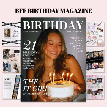 Birthday Magazine Template for Best Friend, Personalized Girl Birthday Keepsake, Style Magazine editable, Bestie Keepsake Birthday, Girl