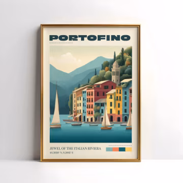 Portofino Wall Art Print | Vintage Travel Poster | Portofino Poster | Italy Home Decor | Travel Art Gift | Retro Poster | Christmas Gift