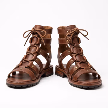 Brown Leather Gladiator Sandals Handmade Lace Up Roman Lug Sole Sandals