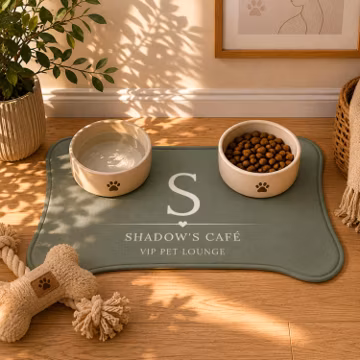 Personalized Pet Feeding Mat, Custom Dog Bowl Mat, Modern Neutral Decor