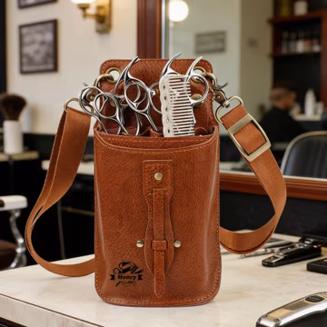Personalized Leather Hair Stylist Scissor Bag – Custom Barber Waist Pouch, Hairdressing Tool Holder, Grooming Crossbody Bag for 4 Shears