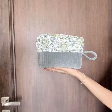 Handmade Velvet Cosmetic Bag, Floral Cambric Travel Toiletry Pouch