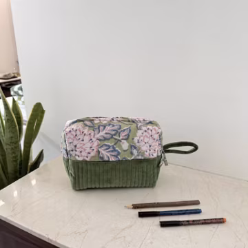 Handmade Floral Travel Makeup Bag • Velvet Cosmetic Pouch