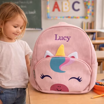 Personalized Corduroy Unicorn Backpack, Custom Name Toddler School Bag