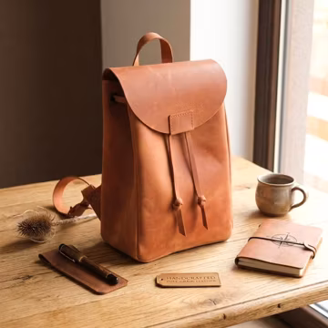 Leather Drawstring Backpack Women, Vintage Leather Flap Rucksack, Personalized Leather Daypack, Handmade Travel Backpack, Gift for Her