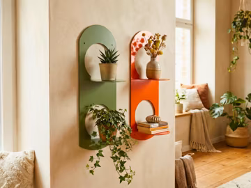2 Tier Modern Metal Wall Shelf, Hand Bendable Floating Plant Stand, Dual Level Display Ledge
