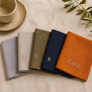 Personalized Linen Handkerchief, Custom Embroidered Cotton Pocket Square, Wedding Gift