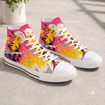 Pikachu High Top Sneakers, Colorful Pokemon Shoes, Electric Type Anime Canvas Footwear, Halloween Gift for Gamers, Birthday Gift for Kids