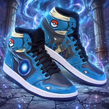 Lucario Pokemon Sneakers, Blue Anime High Top Shoes, Japanese Pokemon Character Shoes, Gaming Sneakers for Men Women, Anime Gamer Gift