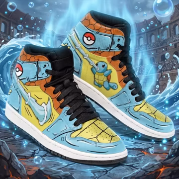 Pokemon Squirtle High Top Sneakers, Water Type Pokemon Streetwear Shoes, Cute Cartoon Footwear, Gift for Gamer, Birthday Gift for Kids