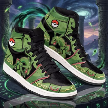 Rayquaza Pokemon High Top Sneakers, Dragon Type Pokemon Shoes, Unique Gaming Footwear, Geeky Gift for Men Women, Anime Fans
