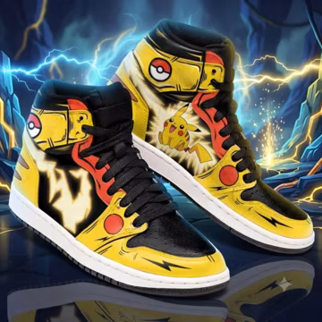 Pikachu Pokemon Sneakers, Electric Gaming Sneakers for Men Women, Japanese Style High Top Shoes, Pokemon Character Shoes, Anime Gamer Gift