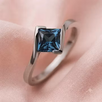 Alexandrite Engagement Ring, Princess Cut, 14K White Gold Band