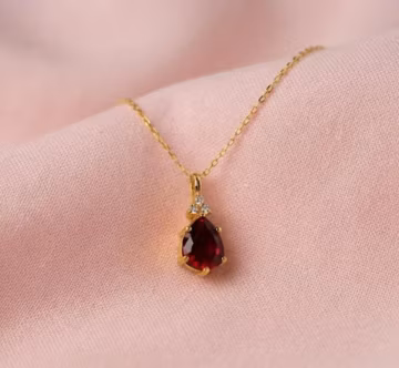 Natural Garnet Birthstone Necklace 14K Gold Vermeil, Garnet Jewelry Anniversary Birthday Gifts for Her