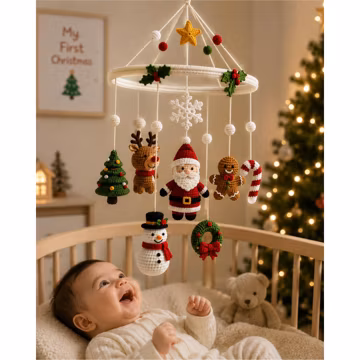 Christmas Crochet Baby Mobile Pattern PDF | Amigurumi Holiday Nursery Mobile | Santa Reindeer Snowman Gingerbread Crochet Pattern