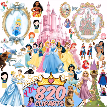 Princess Mega Bundle 800+ SVG PNG Files, Fairytale Princess Clipart, Birthday Party Decor, Cartoon Princess Digital Download