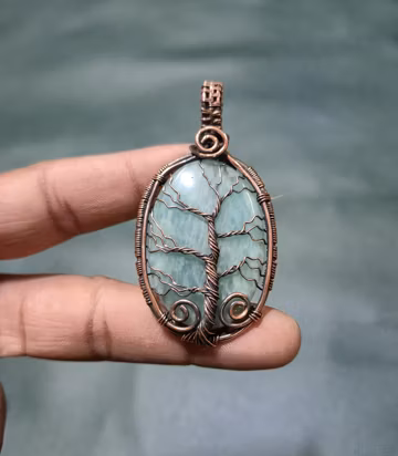 Amazonite Pendant Tree of Life Copper Wire Wrap Pendant Natural Amazonite Gemstone Handmade Jewelry Necklace Unique Handmade Gift For Mom